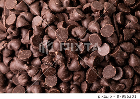 Full frame close-up view of fresh chocolate chips pile 87996201