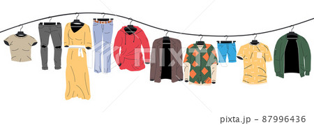 Mens and Womans Clothes on Hanger. 87996436