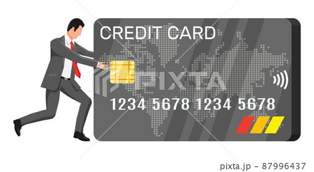 Businessman Pushing Big Credit Card Businessman Pushing Big Credit Card 87996437