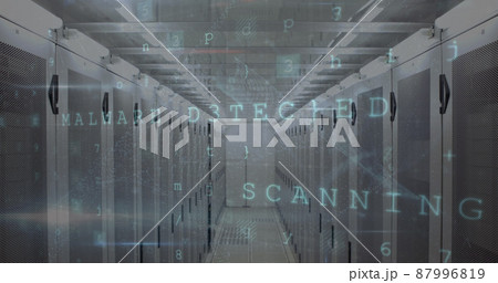 Image of cyber attack warning over server room 87996819