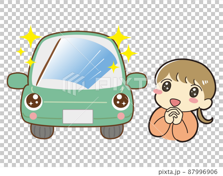 A woman is excited to see the new windshield wipers of her car 87996906