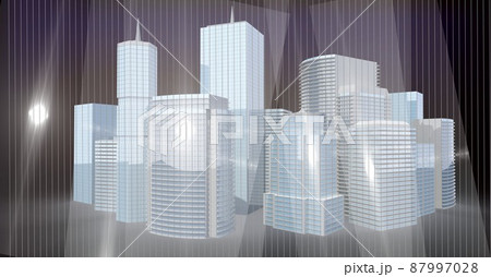 Spots of lights over 3d city model against black background Spots of lights over 3d city model against black background 87997028