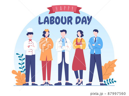 Happy Labor Day from People of Various Professions, Different Background and Thanks to Your Hard Work in Flat Cartoon Illustration for Poster Happy Labor Day from People of Various Professions, Different Background and Thanks to Your Hard Work in Flat Cartoon Illustration for Poster 87997560