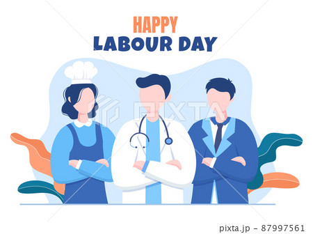 Happy Labor Day from People of Various Professions, Different Background and Thanks to Your Hard Work in Flat Cartoon Illustration for Poster 87997561