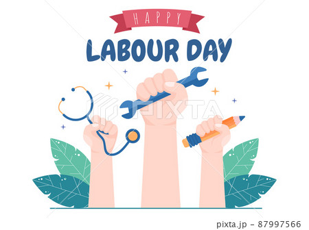 Happy Labor Day from People of Various Professions, Different Background and Thanks to Your Hard Work in Flat Cartoon Illustration for Poster 87997566