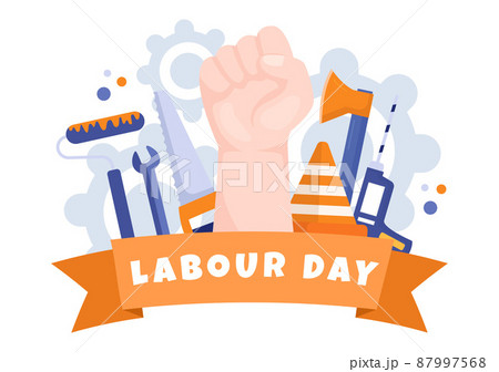 Happy Labor Day from People of Various Professions, Different Background and Thanks to Your Hard Work in Flat Cartoon Illustration for Poster 87997568
