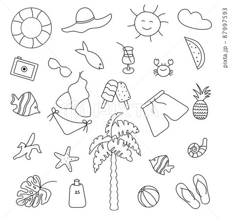 Summer pattern hand drawn with doodles. Suitable for print, textile, background, wallpaper, wrapping paper, packaging Summer pattern hand drawn with doodles. Suitable for print, textile, background, wallpaper, wrapping paper, packaging 87997593