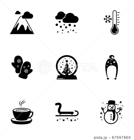 Set of simple icons on a theme winter, vector, design, collection, flat, sign, symbol,element, object, illustration, isolated. White background Set of simple icons on a theme winter, vector, design, collection, flat, sign, symbol,element, object, illustration, isolated. White background 87997869