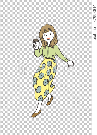 カフェラテをテイクアウトするおしゃれな女性 87998014