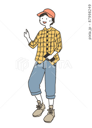 待ち合わせ相手に挨拶する男性 87998249