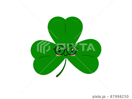 Cute clever shamrock clover in eye glasses irish character isolated on white background. 87998250