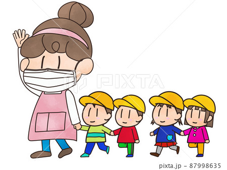散歩 保育士 幼児のイラスト素材