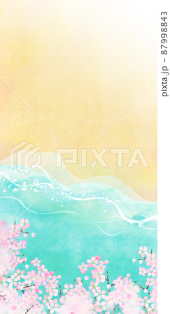 春の海 桜 背景素材のイラスト素材