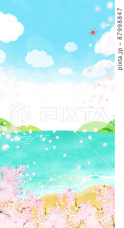 春の海　桜　背景素材 87998847