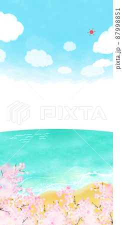 春の海　桜　背景素材 87998851