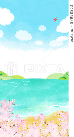 春の海　桜　背景素材 87998853
