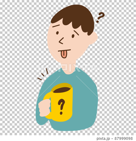 Illustration of a man experiencing discomfort due to taste disorder and burnt tongue 87999098