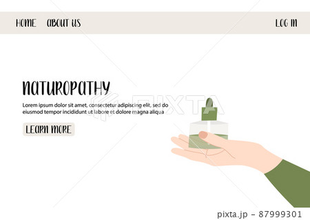 Homeopathy, naturopathy. Complementary, alternative, integrative, holistic medicine. Natural organic herb. Apothecary bottle. Vector flat cartoon illustration. Landing page, banner design, flyer 87999301
