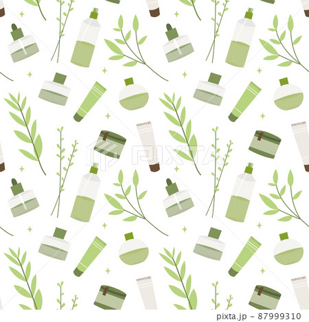Homeopathy, naturopathy. Complementary, alternative, integrative, holistic medicine. Natural organic herb. Apothecary bottle. Vector flat cartoon illustration, seamless pattern 87999310
