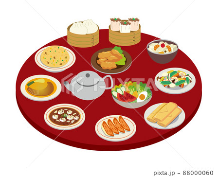 中華料理 テーブル 円卓のイラスト素材