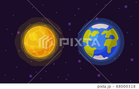 Earth planet and sun. Solar system elements vector illustration i Earth planet and sun. Solar system elements vector illustration i 88000318