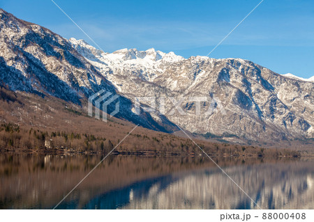 Mountain lake with reflection. Lake Bohinj, Slovenia 88000408
