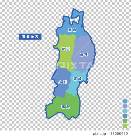 日本の地域図 日本地図 東北地方 雨の日カラーで色分けしてみたのイラスト素材