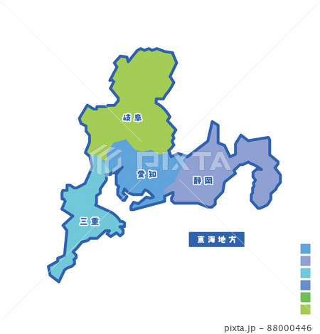 日本の地域図 日本地図 東海地方 雨の日カラーで色分けしてみたのイラスト素材