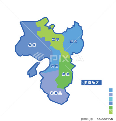 日本の地域図 日本地図 関西地方 雨の日カラーで色分けしてみたのイラスト素材