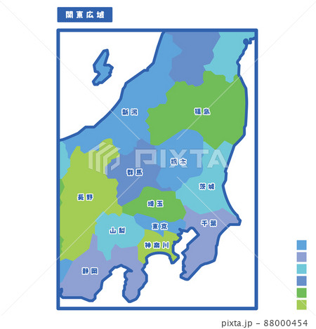 日本の地域図・日本地図 関東広域 雨の日カラーで色分けしてみた 88000454
