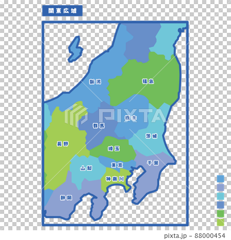 日本の地域図・日本地図 関東広域 雨の日カラーで色分けしてみた 88000454