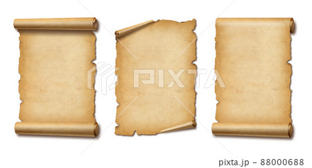 Old Parchment paper scroll set isolated on white with shadow. Vertical banners 88000688