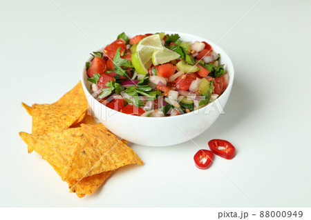 Pico de Gallo and chips on white background 88000949