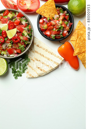 Mexican food concept with Pico de Gallo on white background Mexican food concept with Pico de Gallo on white background 88000953
