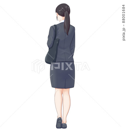 後ろ姿のリクルートスーツを着た女性のイラスト素材