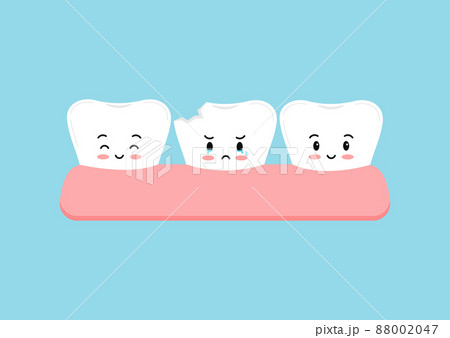 Chipped tooth in gum kid icon isolated on blue background. Chipped tooth in gum kid icon isolated on blue background. 88002047