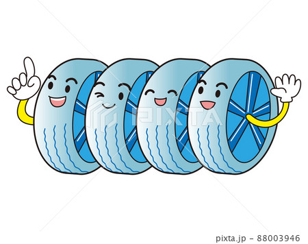 タイヤ4本セットのイラスト(顔あり) タイヤ4本セットのイラスト(顔あり) 88003946