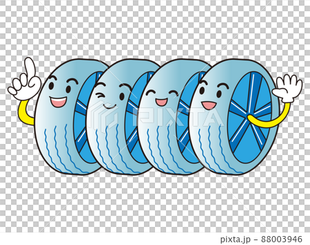 タイヤ4本セットのイラスト(顔あり) タイヤ4本セットのイラスト(顔あり) 88003946
