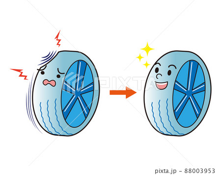 すり減ったタイヤを交換するイラスト 88003953