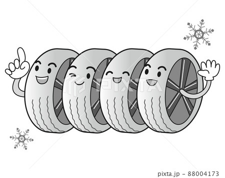 スタッドレスタイヤ4本セットのイラスト(顔あり) 88004173