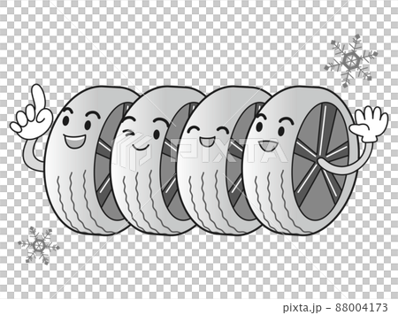 スタッドレスタイヤ4本セットのイラスト(顔あり) 88004173