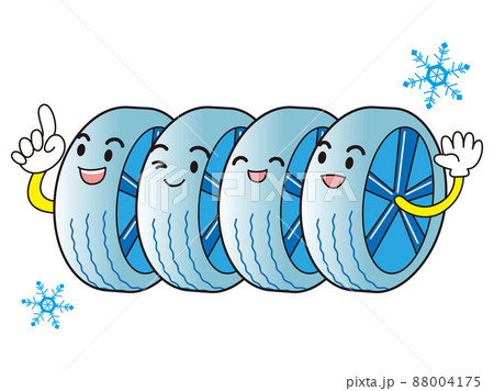 スタッドレスタイヤ4本セットのイラスト(顔あり) 88004175