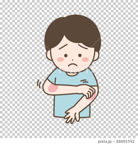 Illustration of a boy scratching his arm Illustration of a boy scratching his arm 88005592