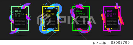 Set of neon vector frames for text and photos. Creative modern art graphics, stylish black background. Vector illustration 88005799