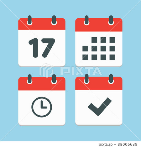 Icons calendar number 17, agenda app, timer, done 88006639