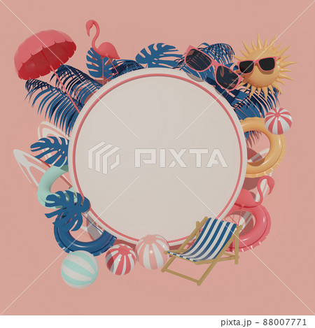 3d rendering box podium palm leaves with summer background. 88007771