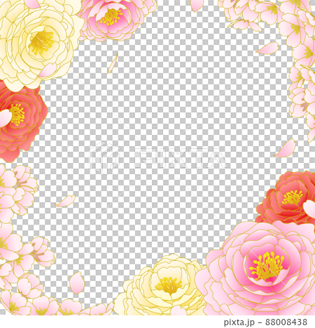 Vector frame illustration of cherry blossoms and peony 88008438