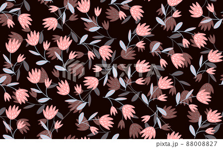Seamless floral pattern based on traditional folk art ornaments. Colorful flowers on color background. Scandinavian style. Sweden nordic style. Vector illustration. Simple minimalistic pattern Seamless floral pattern based on traditional folk art ornaments. Colorful flowers on color background. Scandinavian style. Sweden nordic style. Vector illustration. Simple minimalistic pattern 88008827
