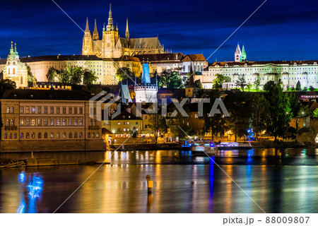 Cityscape of Prague with Castle, Towers and Charles Bridge at night. Czech Republic Cityscape of Prague with Castle, Towers and Charles Bridge at night. Czech Republic 88009807