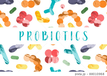 Probiotics. Lactic acid bacteria. Good bacteria and microorganisms for gut and intestinal flora health. Microbiome. Bifidobacterium, lactobacillus,  lactococcus, thermophilus streptococcus, 88010968